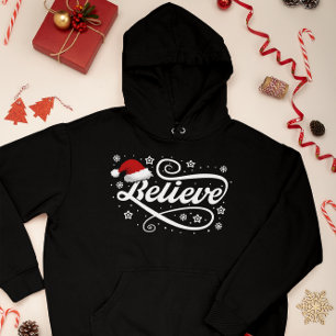 Christmas Believe Santa Claus - Santa Hat Black Hoodie