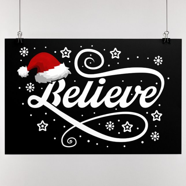 Christmas Believe Santa Claus - Santa Hat Black Poster (Creator Uploaded)