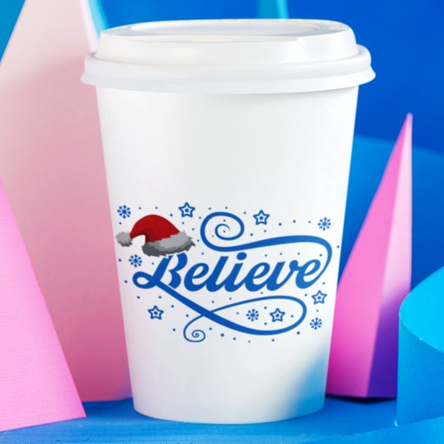 Christmas Believe Santa Claus - Santa Hat Blue Paper Cups (Creator Uploaded)