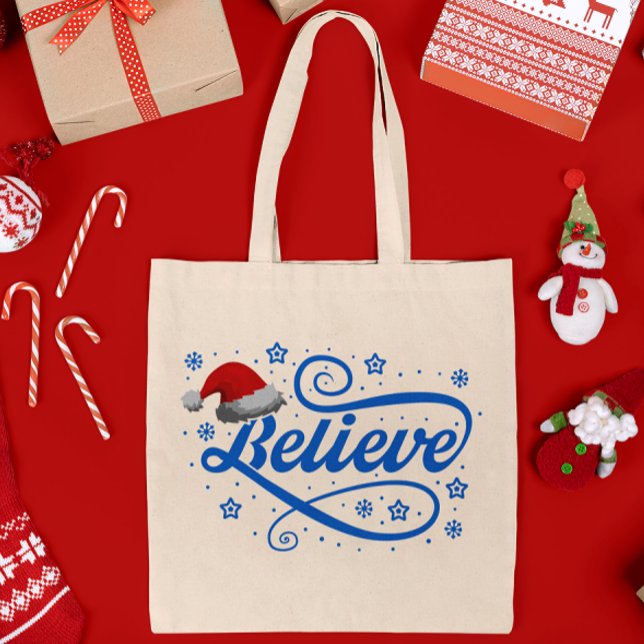Christmas Believe Santa Claus - Santa Hat Blue Tote Bag (Creator Uploaded)