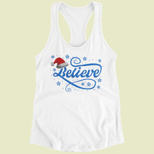 Christmas Believe Santa Claus - Santa Hat White Singlet