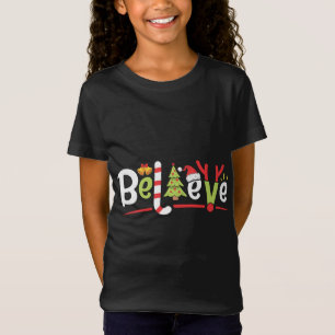 Christmas Believe Santa Hat Xmas Tree Antlers T-Shirt