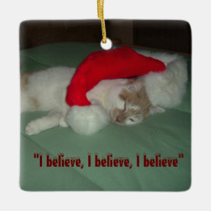 Christmas Believe Tabby Cat Ceramic Ornament