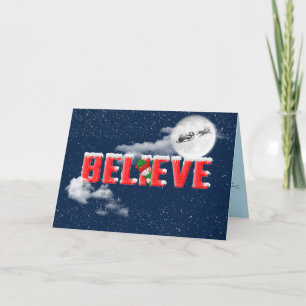 Christmas BELIEVE with Santa and sleigh on moon Card