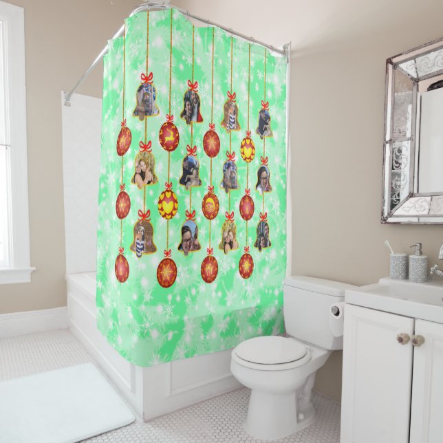 Christmas Bell & Ball Ornaments 6 Photos L-Green Shower Curtain (In Situ)
