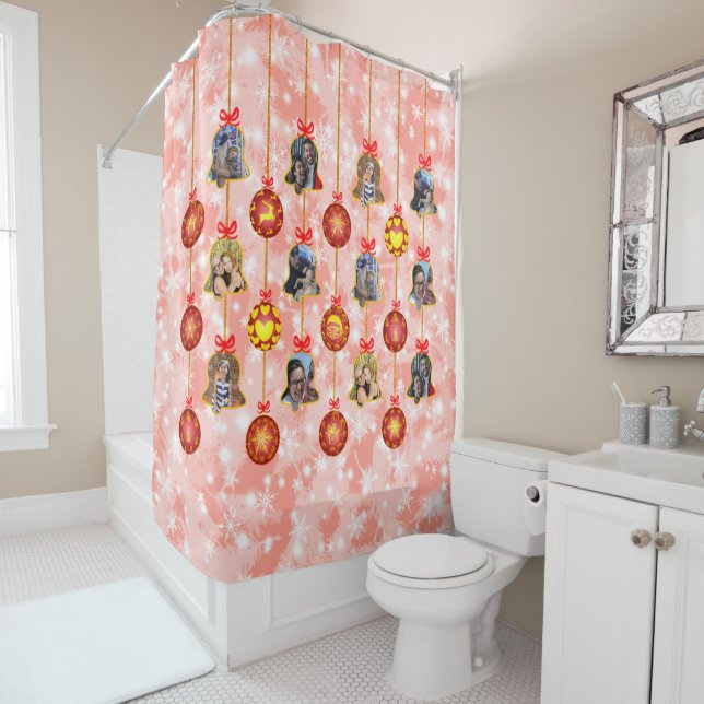 Christmas Bell & Ball Ornaments 6 Photos L-Red, V Shower Curtain (In Situ)