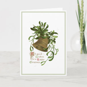 Christmas Bell Mistletoe Vintage Holiday Card