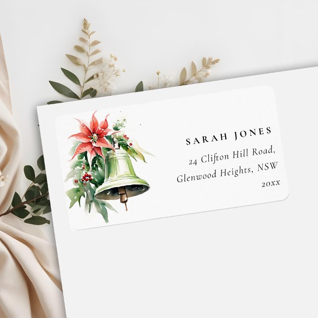 Christmas Bell Pine Poinsettia Foliage Address Label (Creator Uploaded)