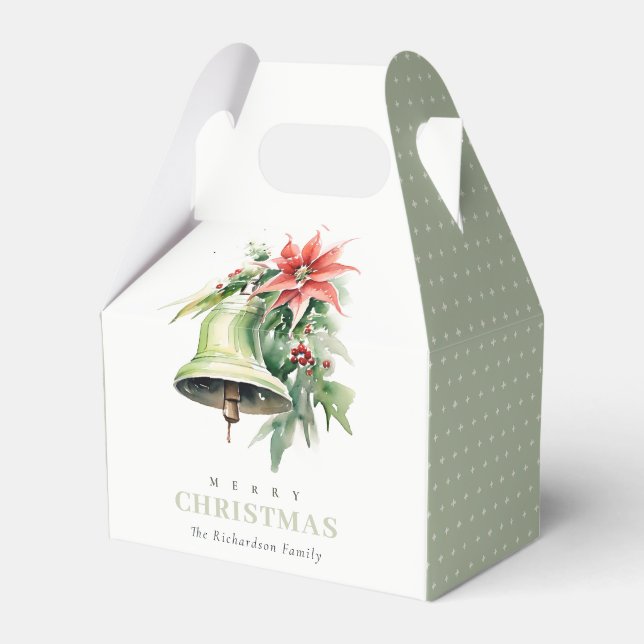 Christmas Bell Pine Poinsettia Foliage Watercolor Favour Box (Front Side)