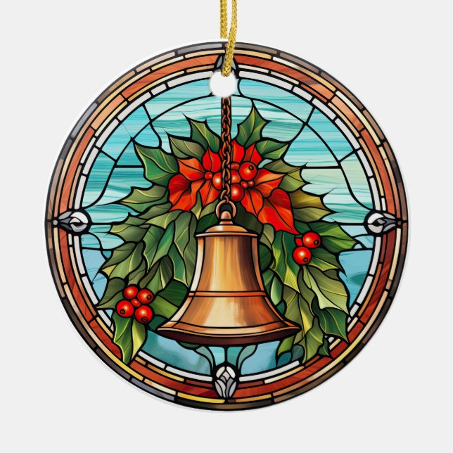 Christmas bell  stained glass style ceramic tree decoration (Front)