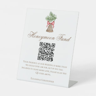 Christmas Bell Wedding Honeymoon Fund QR Code Pedestal Sign
