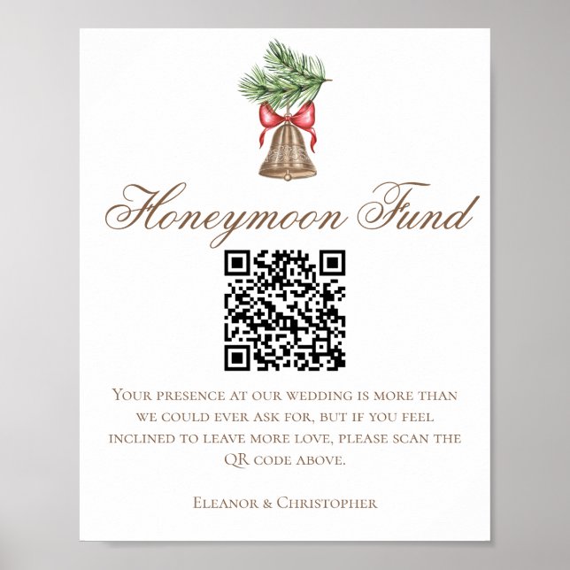 Christmas Bell Wedding Honeymoon Fund QR Code Poster (Front)