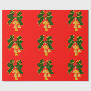 Christmas Bells and Bows Red Wrapping Paper
