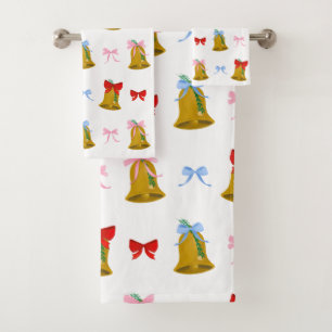 Christmas Bells and Christmas Bows Preppy Classic Bath Towel Set