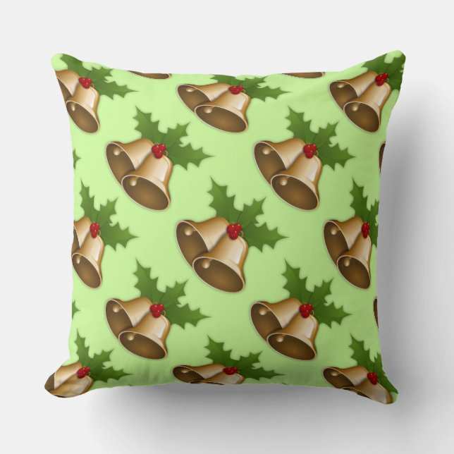 Christmas Bells and Holly Accent Pillow (Front)