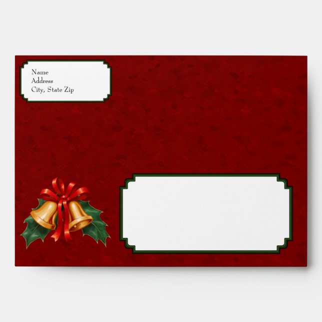 Christmas Bells and Holly Leaves Red Envelope (Front)