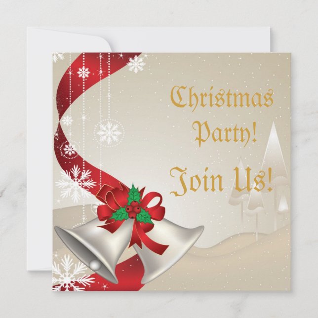Christmas Bells And Red Ribbons Party  Invitation (Front)
