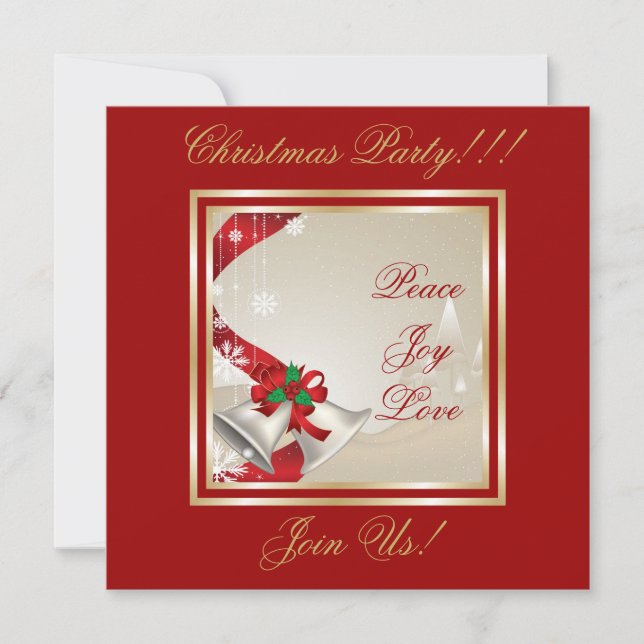 Christmas Bells And Red Ribbons Party  Invitation (Front)