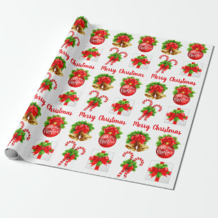 Christmas Bells Balls Candy Cane & Gift Wrapping Paper
