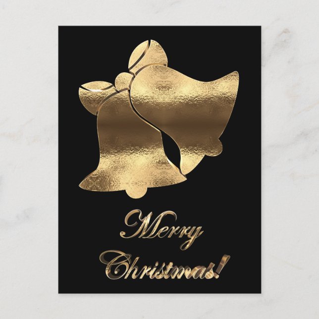 Christmas Bells Black and Gold Festive Elegant Holiday Postcard (Front)