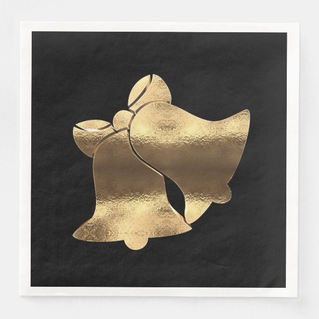 Christmas Bells Black and Gold Festive Elegant Napkin (Front)