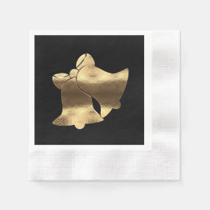 Christmas Bells Black and Gold Festive Elegant Napkin