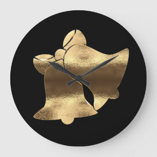 Christmas Bells Black Gold Look Festive Elegant Large Clock