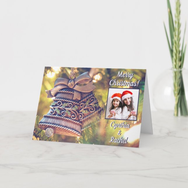 Christmas Bells custom photo & text greeting card (Front)