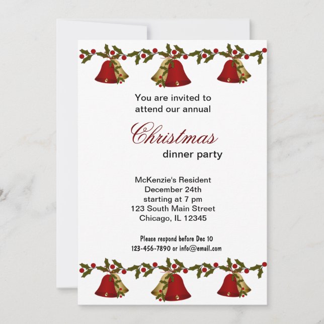 Christmas Bells dinner Invitation (Front)