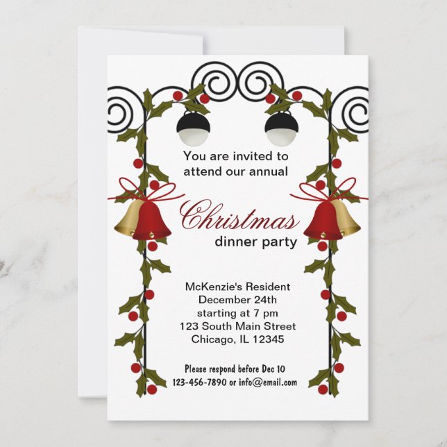 Christmas Bells dinner Invitation (Front)
