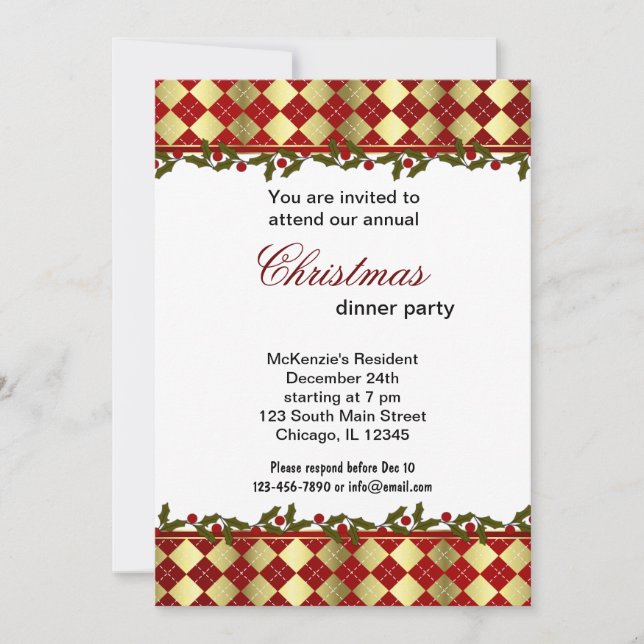 Christmas Bells dinner Invitation (Front)