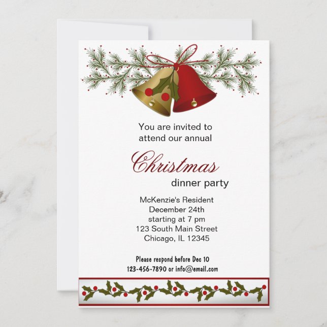 Christmas Bells dinner Invitation (Front)