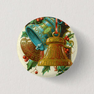Christmas Bells, Festive Vintage Greeting Card 3 Cm Round Badge