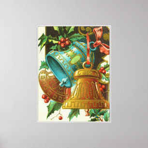Christmas Bells, Festive Vintage Greeting Card Canvas Print