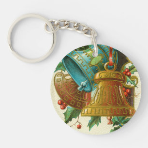 Christmas Bells, Festive Vintage Greeting Card Key Ring