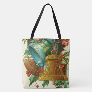 Christmas Bells, Festive Vintage Greeting Card Tote Bag