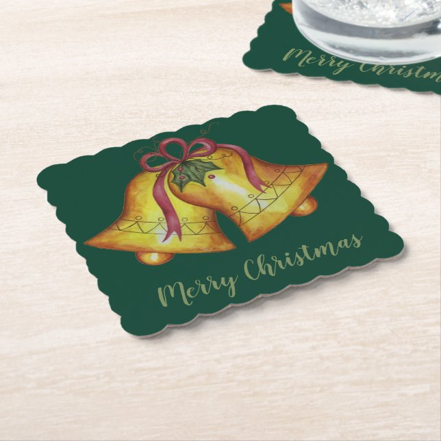 Christmas Bells Holiday Party Drink Coasters (Angled)