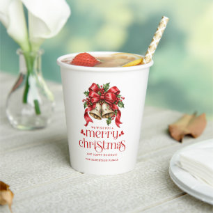 Christmas Bells & Holly Decoration Paper Cups