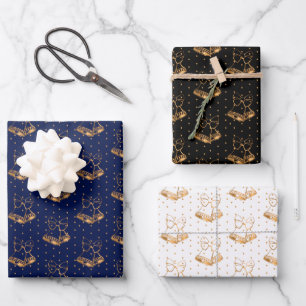 Christmas Bells on Navy Blue, Black and White Wrapping Paper Sheet