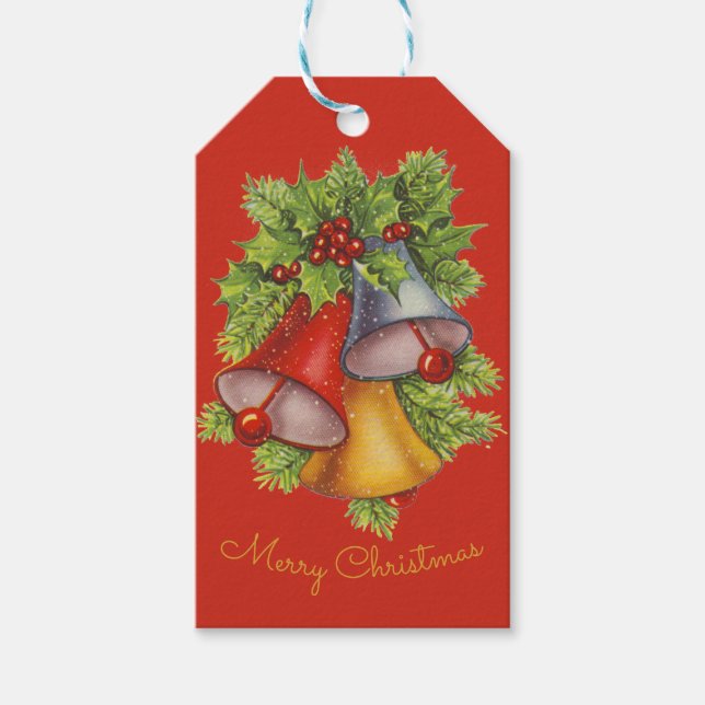 Christmas Bells on Red Gift Tags (Front)
