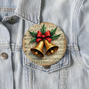 Christmas Bells on Sheet Music, 10 Cm Round Badge