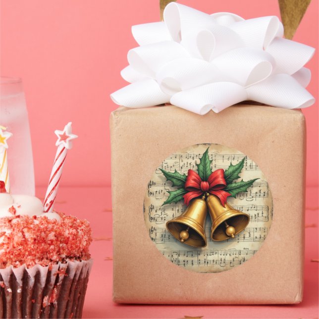 Christmas Bells on Sheet Music, Classic Round Sticker (Party)