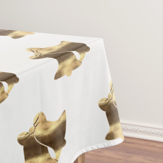 Christmas Bells Pattern White Gold Festive Elegant Tablecloth (In Situ)