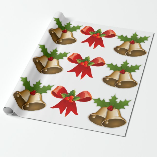 Christmas Bells & Ribbon Wrapping Paper (Unrolled)