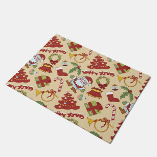 Christmas bells,tree and santa claus doormat