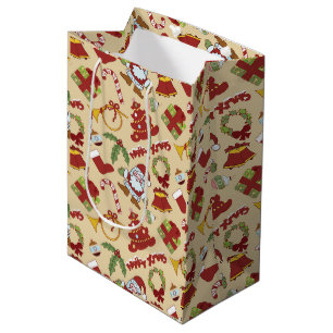 Christmas bells,tree and santa claus medium gift bag