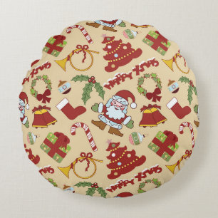Christmas bells,tree and santa claus round cushion