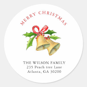 Christmas Bells with Red Bow Address Classic Round Sticker