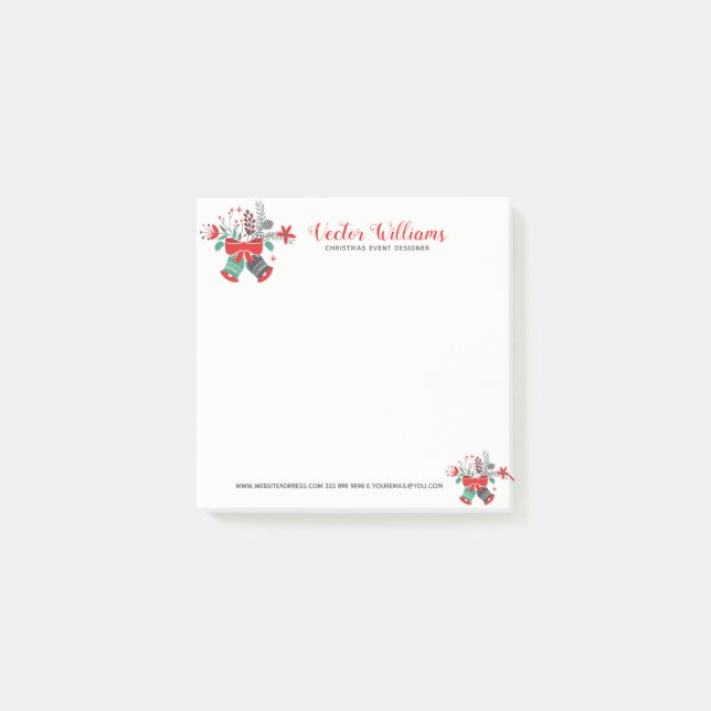 Christmas Bells Wreath Watercolors Flowers Bouquet Post-it Notes (Front)