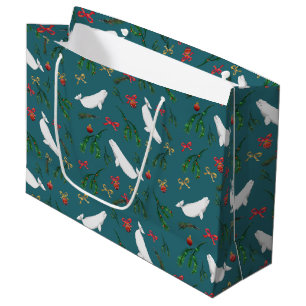 Christmas Beluga Whale Illustration Pattern Large Gift Bag